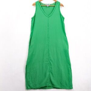 Tommy Bahama Island Soft Green Midi Dress Gauzy Cotton Size Medium Flaws